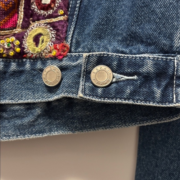 Upcycled Denim Embellished Handmade Jacket with Purple Accent Collar size M. - Picture 10 of 14